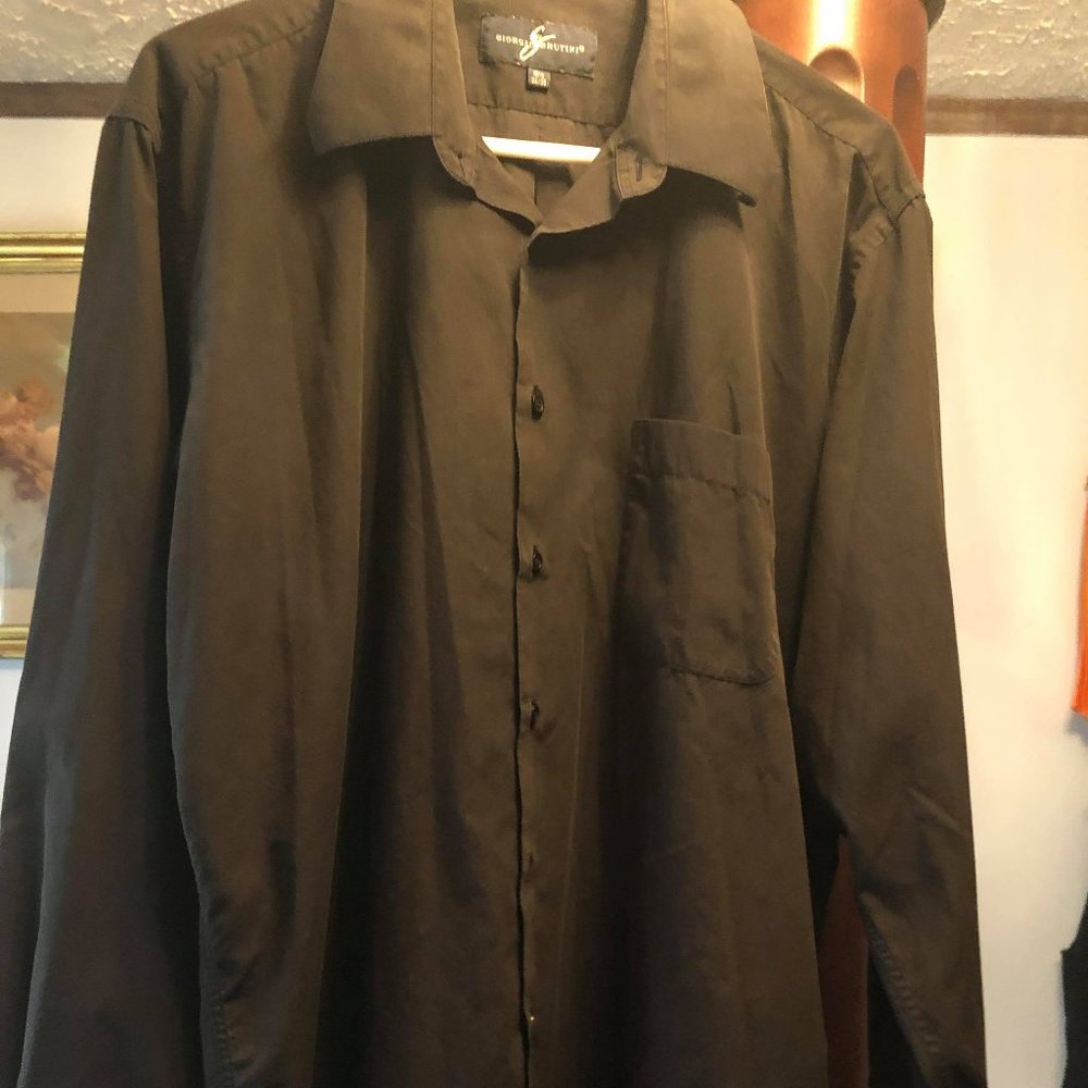 City Streets Black Silky Dress Shirt Large